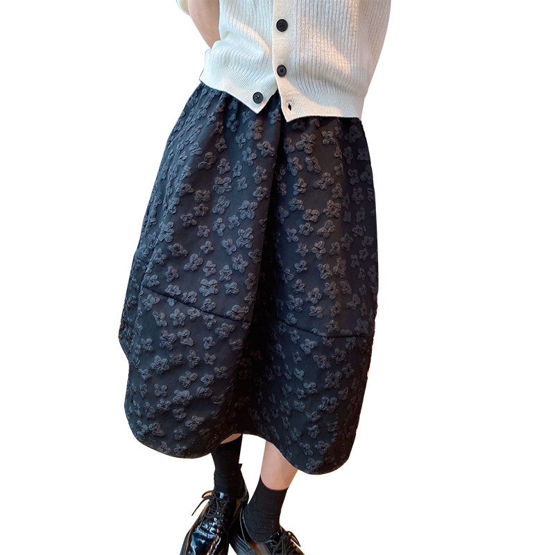 黑色中长款春秋2022新款碎花半身裙 紫陌悠半身裙