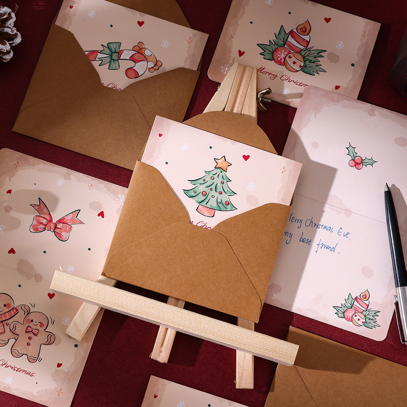 Christmas card + envelope + sealing sticker + opp bag set