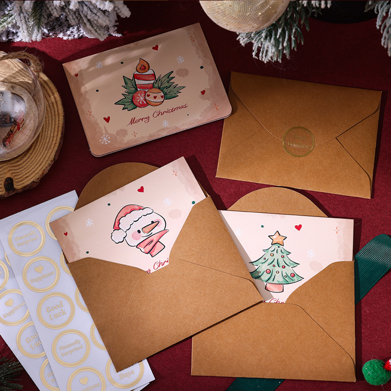 Christmas card + envelope + sealing sticker + opp bag set