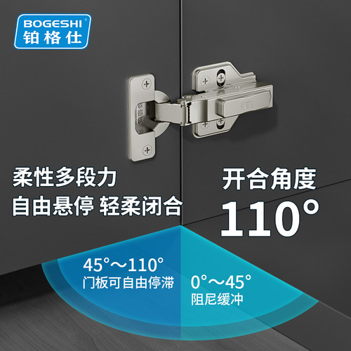 铂格仕铰链二段力静音阻尼缓冲液压合页飞机烟斗衣柜橱柜中弯门铰 - 图1