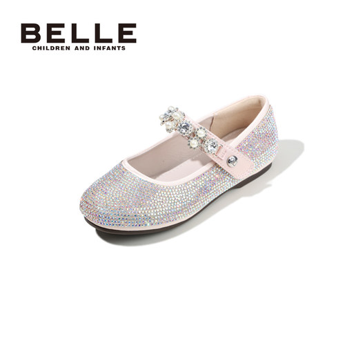 百丽童鞋秋季女童水晶鞋闪亮水钻公主鞋小女孩时尚百搭软底演出鞋 - 图0