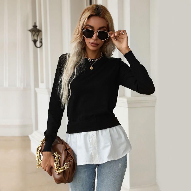 2021 stitching slim stitching shirt two sweater women毛衣女-图0