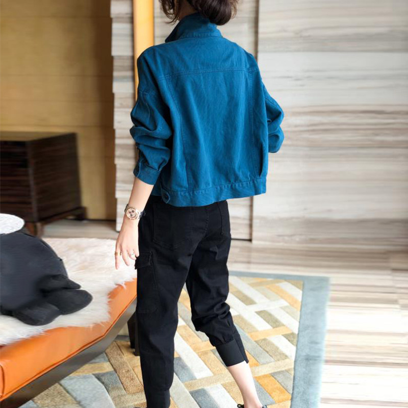 红色工装牛仔短款小个子薄款夹克 赛美意女装短外套