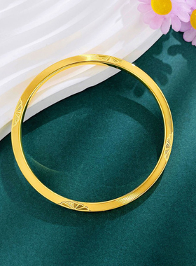5D硬金黄金小雏菊手镯女999足金车花方形金镯子纯金手环送礼正品