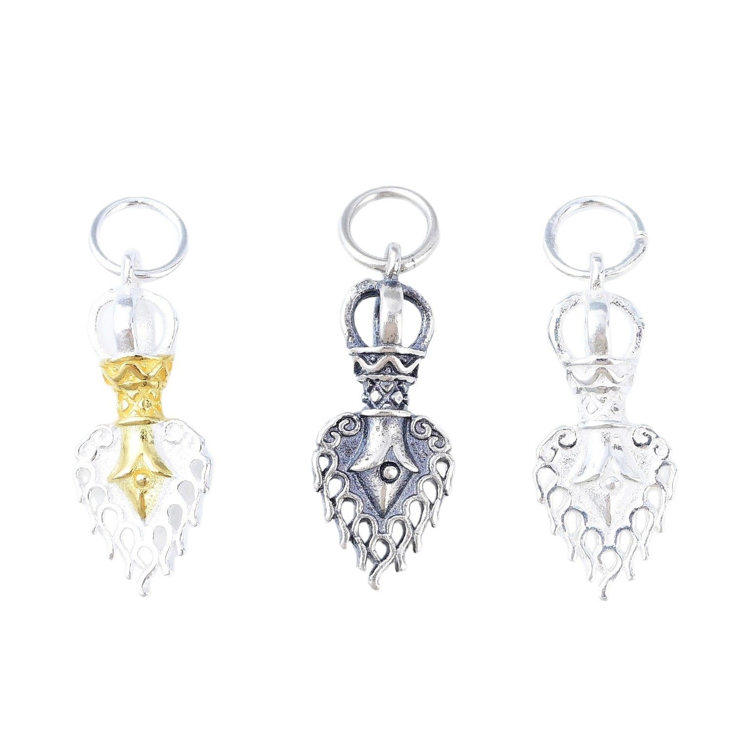 S925纯银火焰金刚杵吊坠 复古藏式文玩分色DIY项链手串饰品配件,淘宝优惠券,粉丝福利购,淘宝优惠卷