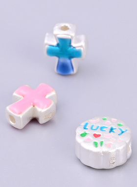 S999足银lucky十字架竖穿孔隔珠