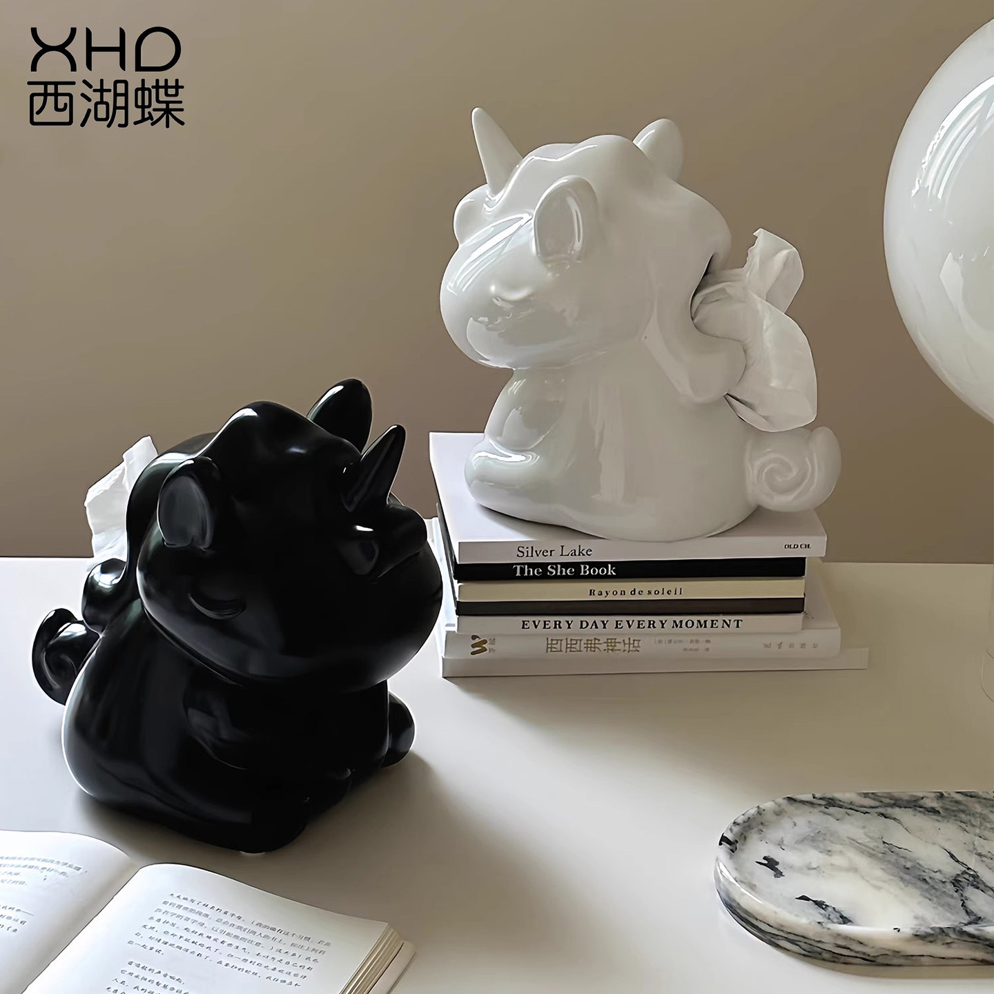 创意轻奢独角兽陶瓷纸巾盒卡通可爱抽纸盒客厅桌面卧室装饰品摆件,淘宝优惠券,粉丝福利购,淘宝优惠卷