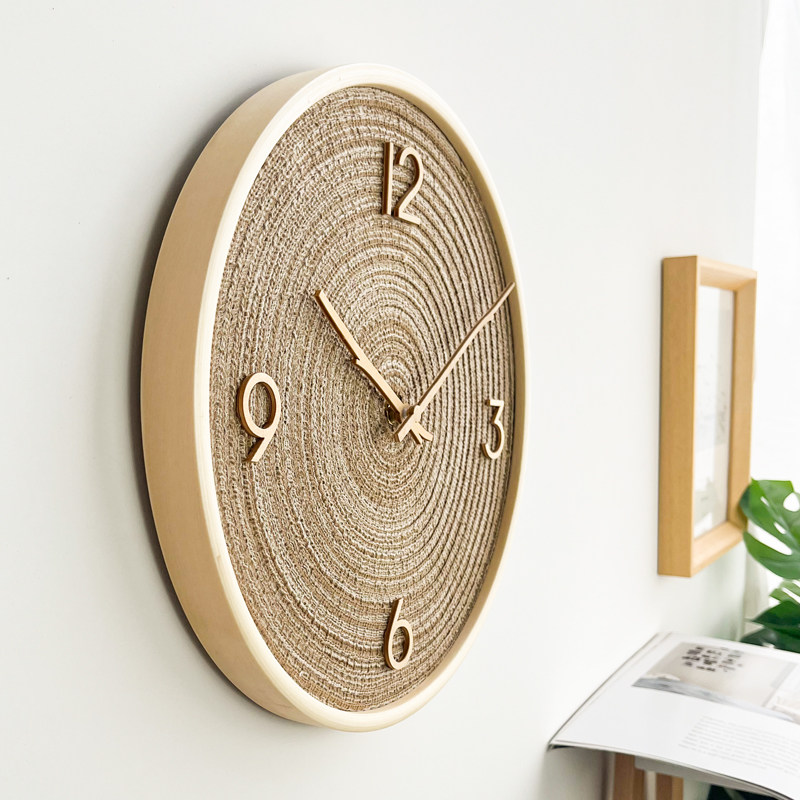 Sun fabric Japanese style living room bedroom wooden silent wall clock