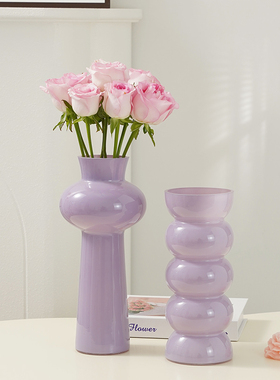 现代北欧中古玻璃花瓶法式高颜值轻奢客厅餐桌插花艺术家居摆件