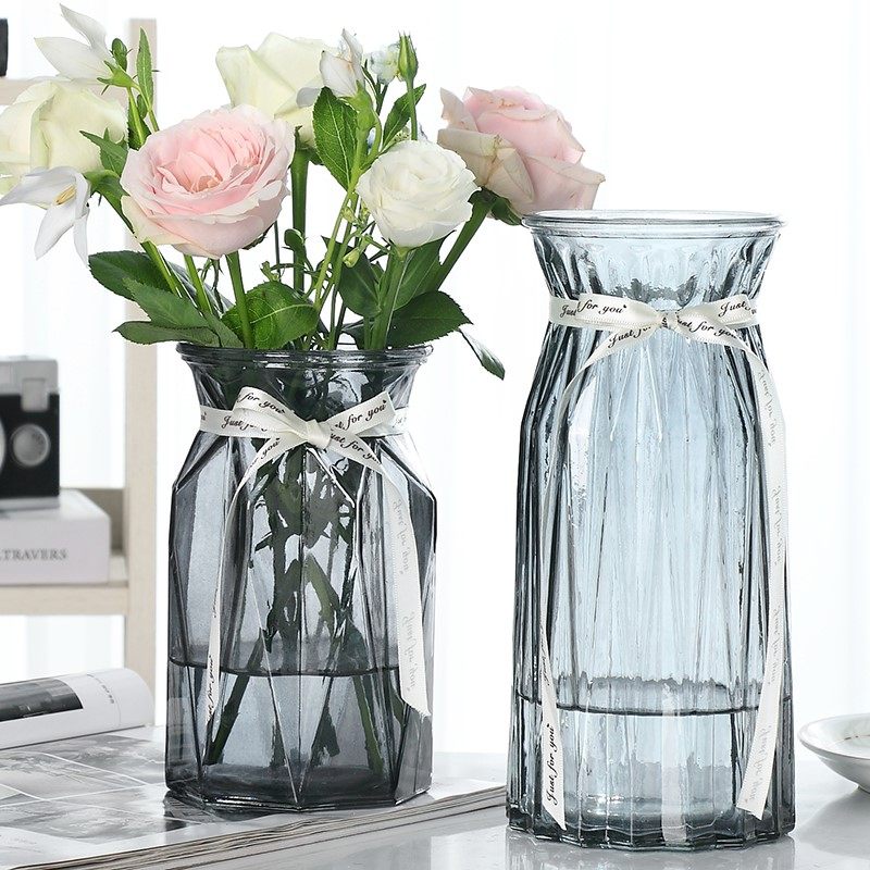 【二件套】欧式大号玻璃花瓶透明水养富贵竹百合干花花瓶插花摆件,淘宝优惠券,粉丝福利购,淘宝优惠卷