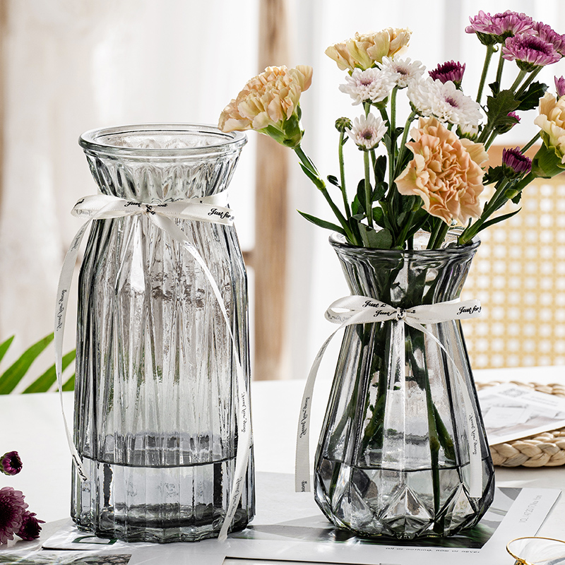 【四件套】透明玻璃花瓶水养百合富贵竹干鲜花插花瓶客厅装饰摆件
