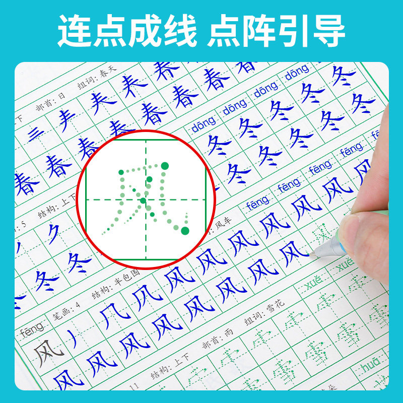 【旧版清仓】一年级字帖小学生专用人教版语文上册下册同步临摹练字本练习点阵描红儿童二三四五六年级楷书笔画笔顺练字帖每日一练