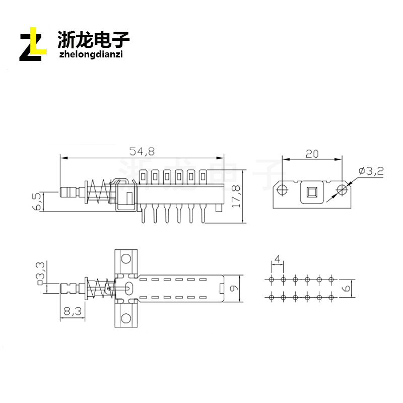 高品质琴键 KAN-Z4 按键开关双排带孔带帽12脚 单联自无锁 - 图2