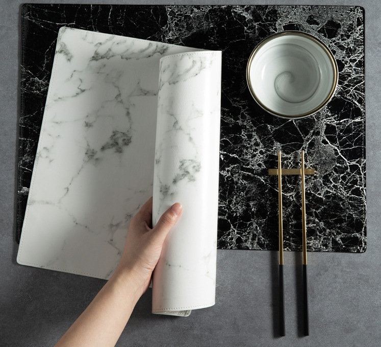 Modern minimalist Nordic marble grain leather placemat heat-图0