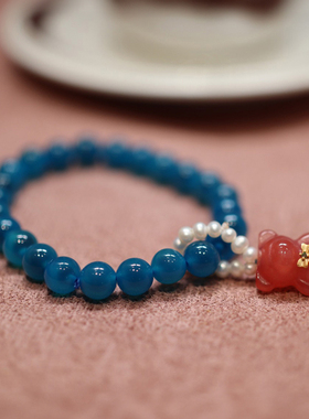 见欢喜糖心玛瑙珍珠小熊手链