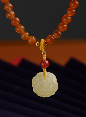 见欢喜南红蜜蜡玫瑰花手链