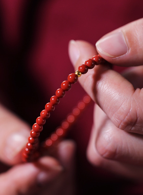 见欢喜【赤霞】天然凉山瓦西南红玛瑙999足金黄金本命年手链女细