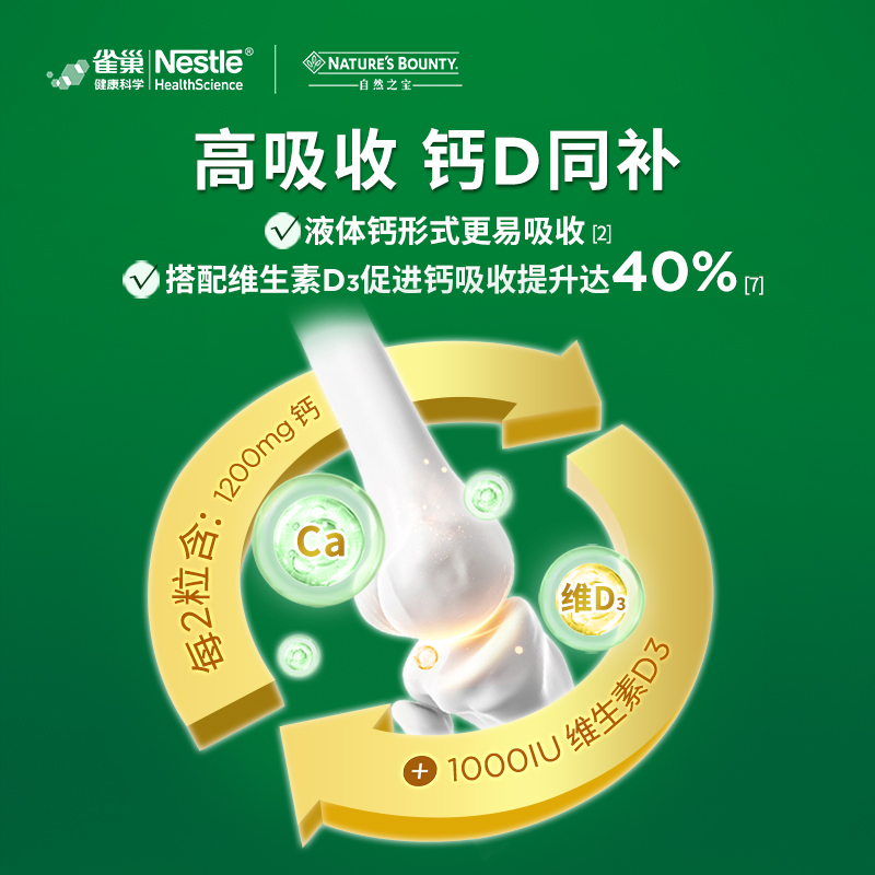 【抢定享好礼】自然之宝美国液体钙软胶囊加维D3成人补钙120粒2瓶