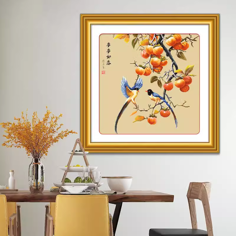 柿子事事如意纯手工十字绣成品新款客厅卧室餐厅画古娟布小幅小件,淘宝优惠券,粉丝福利购,淘宝优惠卷