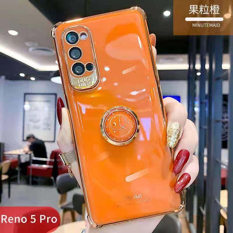 四角防摔oppoReno5手机壳reno5pro创意时钟指环支架reno5镜头全包保护电镀硅胶软壳潮牌网红情侣男女款外壳套 - 图0