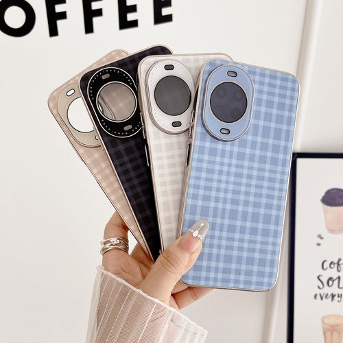 适用华为nova14pro手机壳磁吸支架nova14自带镜头膜高级感保护套nova14ultra格纹素皮男女款简约创意全包壳 - 图1