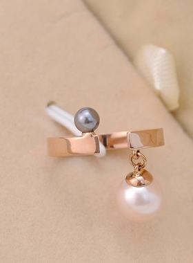 925银玫瑰金色开口珍珠戒指