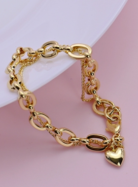 双层爱心手链镀金欧美风