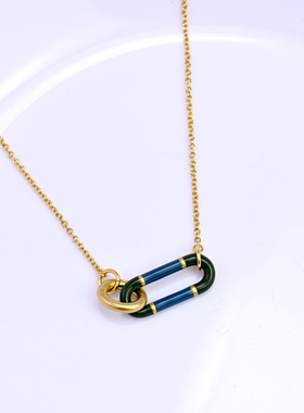 珐琅釉彩拼色亚光金做旧设计项链
