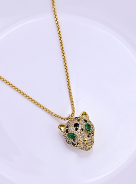 满钻锆石镶嵌豹子头网红长款项链