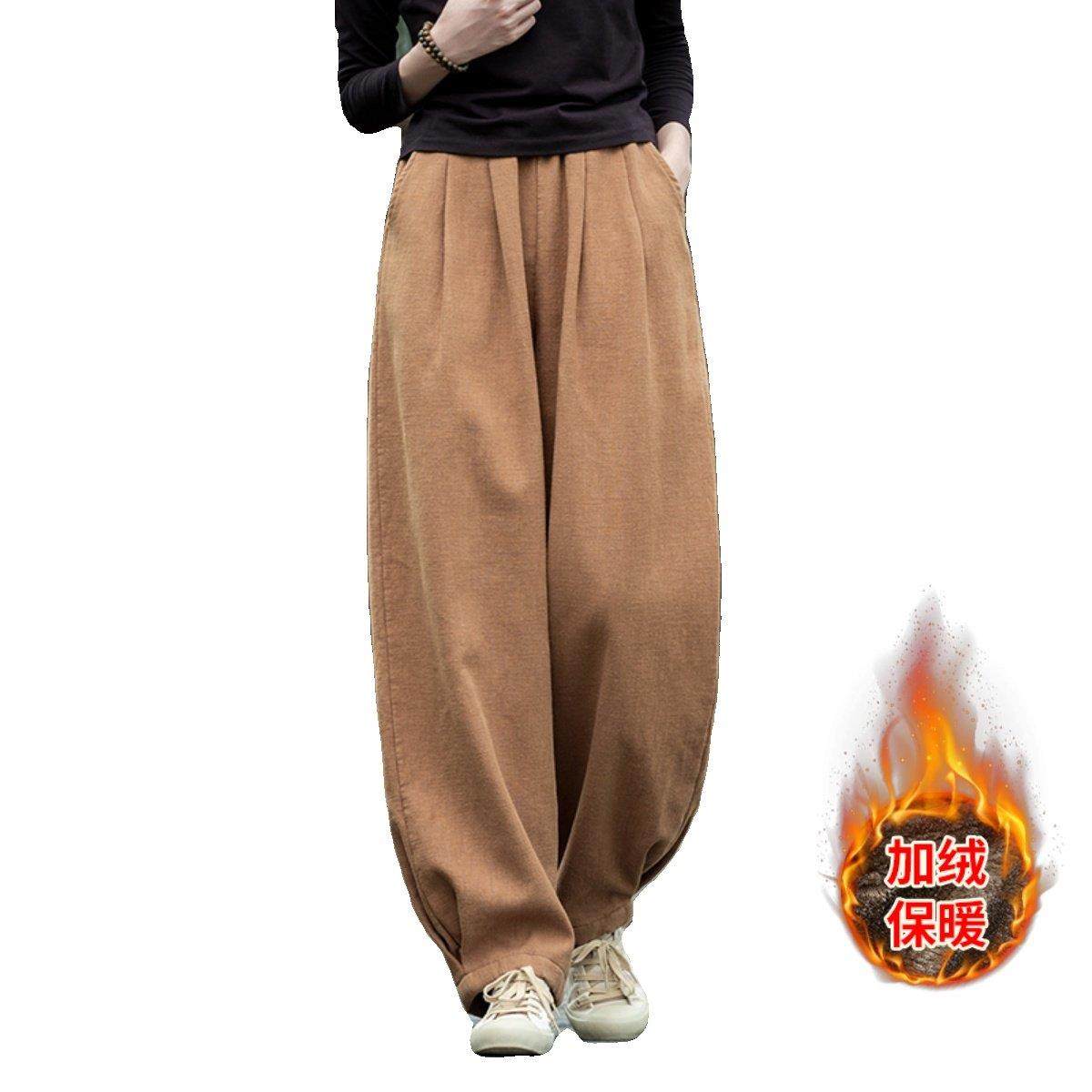 棉麻裤子2024新款秋冬加厚休闲裤宽松显瘦加绒长裤禅服太极灯笼裤,淘宝优惠券,粉丝福利购,淘宝优惠卷