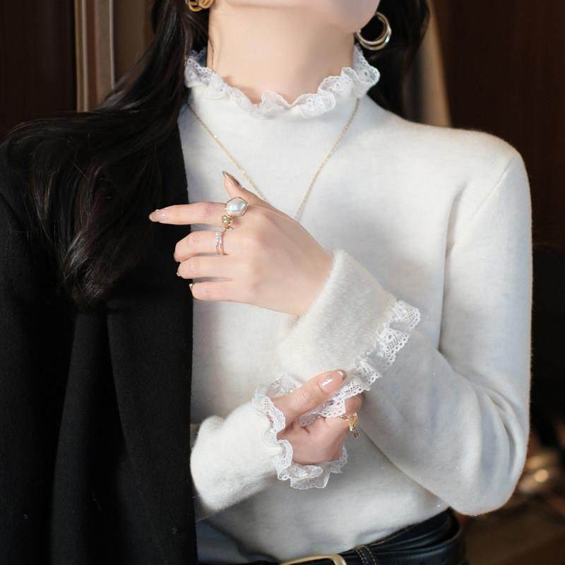 半高领蕾丝打底衫女内搭加绒2025秋冬新款加厚毛衣高级感好看上衣,淘宝优惠券,粉丝福利购,淘宝优惠卷