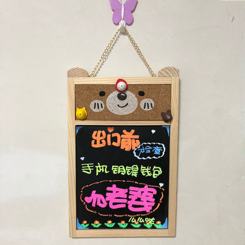 创意悬挂式小黑板展架小熊家用挂墙上软木板留言板店铺用于促销-图1