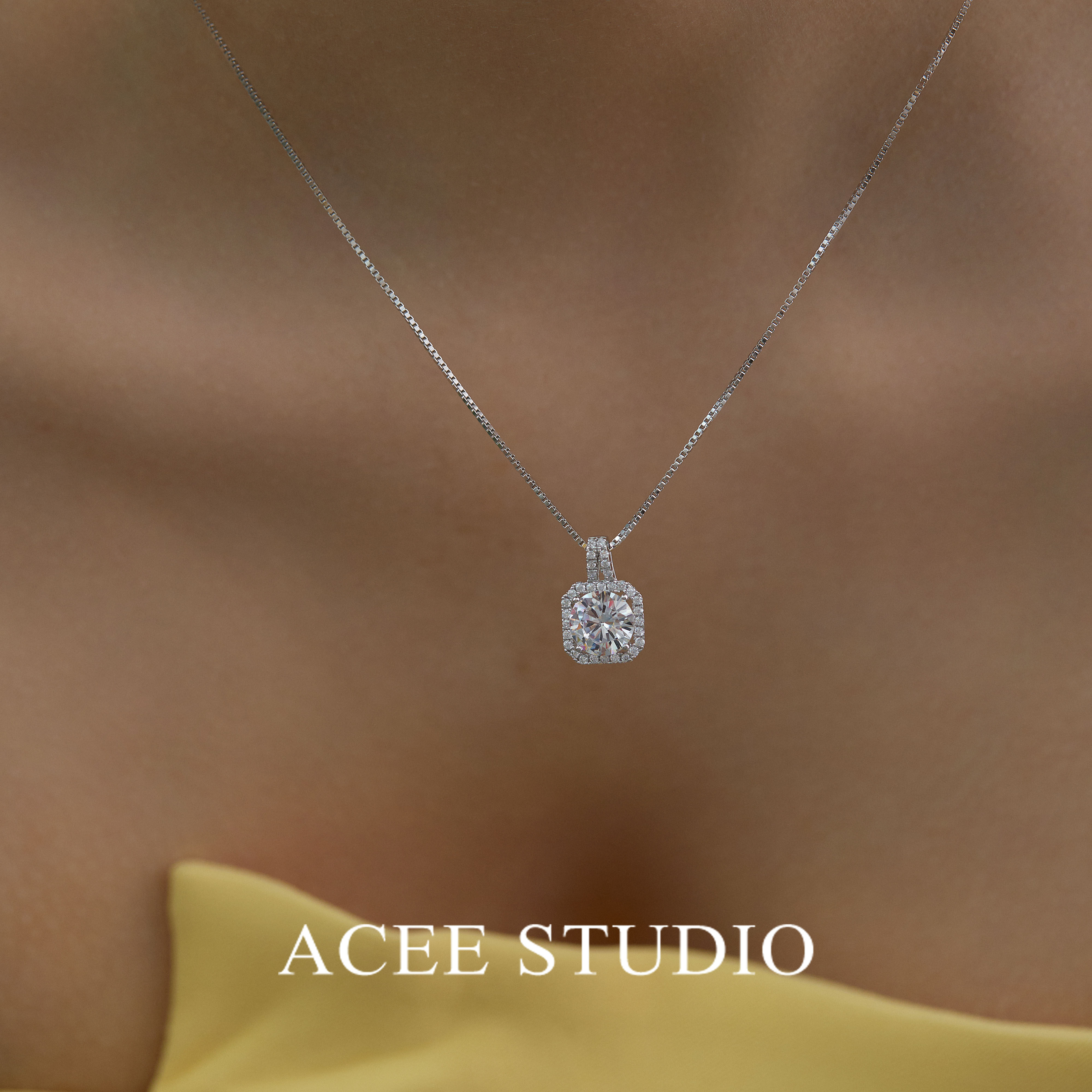 ACEE设计小方糖锁骨链女气质925纯银不褪色项链耳钉套装礼盒首饰,淘宝优惠券,粉丝福利购,淘宝优惠卷