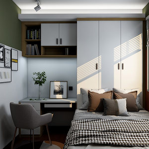 掌上明珠家居现代简约榻榻米床衣柜一体定制书房全屋整体定制