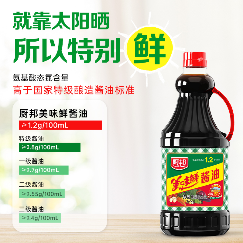 厨邦美味鲜酱油1.25L*2调料凉拌炒菜酿造生抽家用烧烤团建调味品