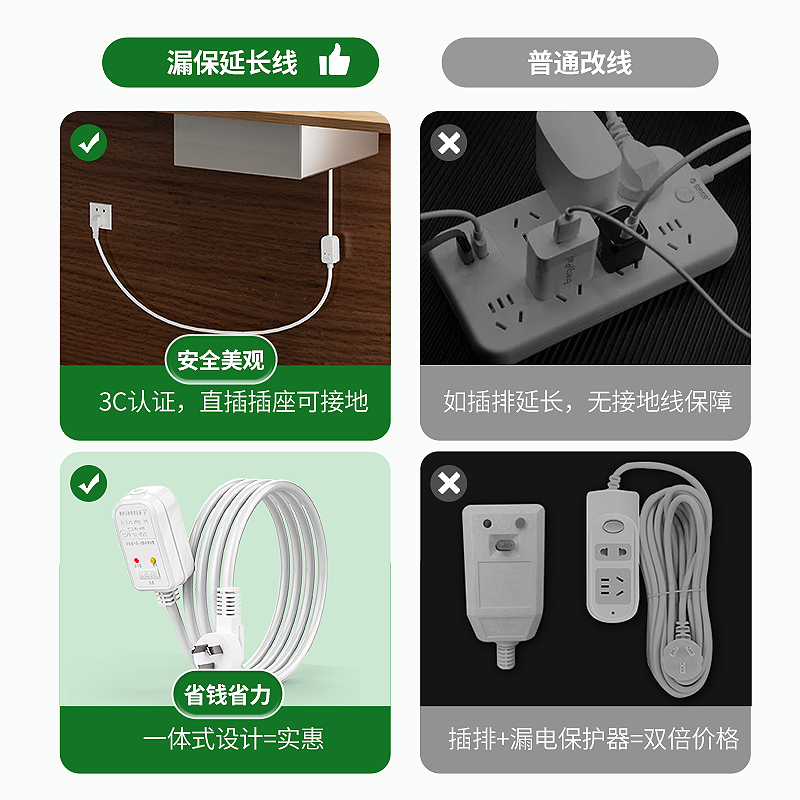 漏电保护插头延长线插10A大功率加长线 - 图2