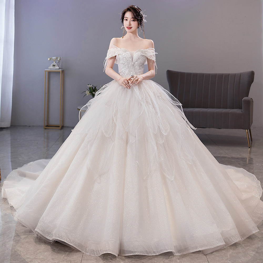 一字肩2021新款宫廷风奢华大主婚纱 玖世新娘婚纱