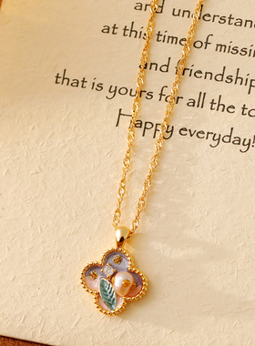 中古油画风项链珍珠毛衣链