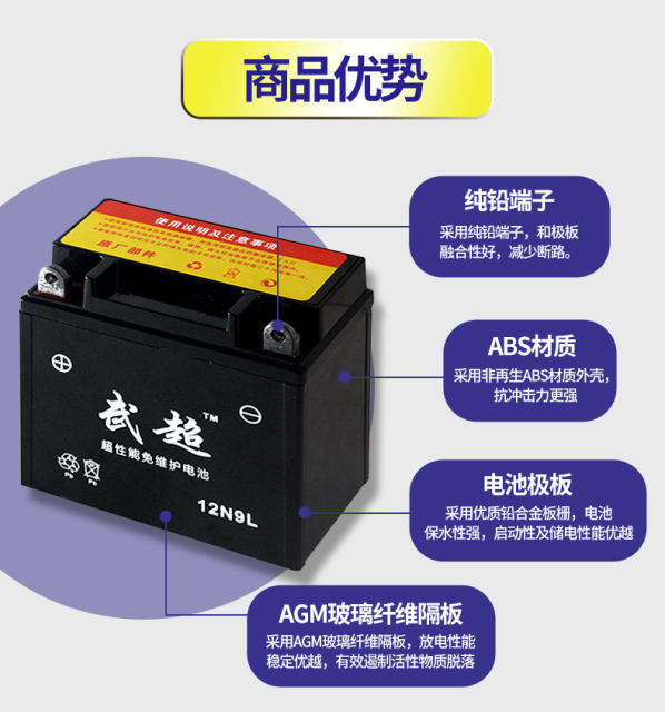Motorcycle battery 12v9a125 maintenance-free universal
