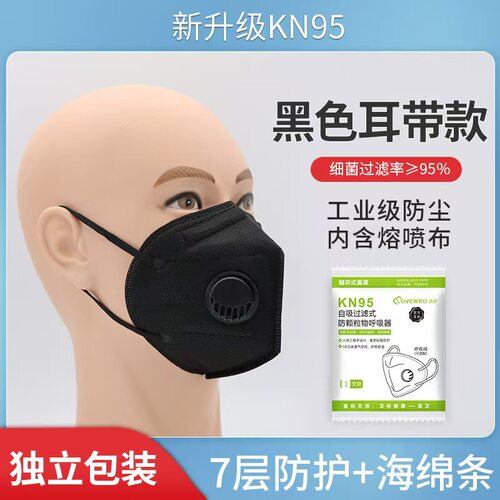 黑色kn95口罩带呼吸阀成人薄款一次性独立包装工业防尘透气男女通 - 图1
