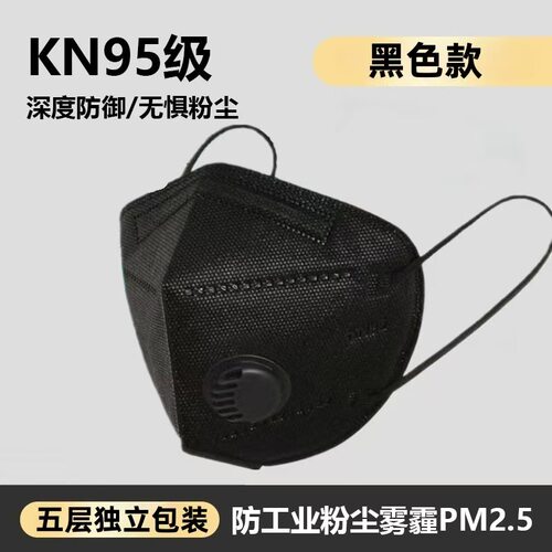 黑色kn95口罩带呼吸阀成人薄款一次性独立包装工业防尘透气男女通 - 图0