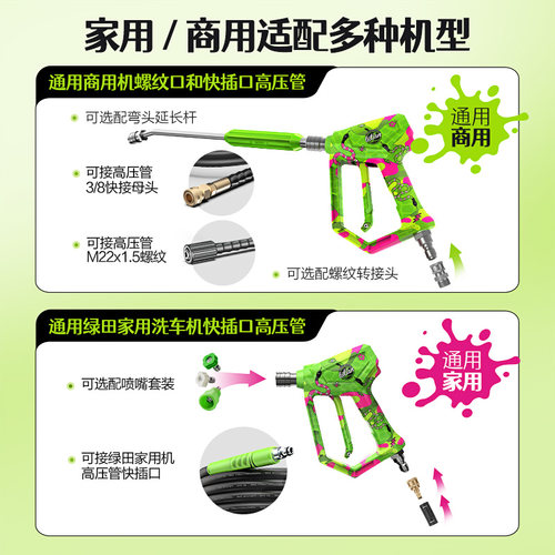 绿田G19精护短枪柄高压洗车机快插涂鸦水枪杆家用清洗机配件工具 - 图3