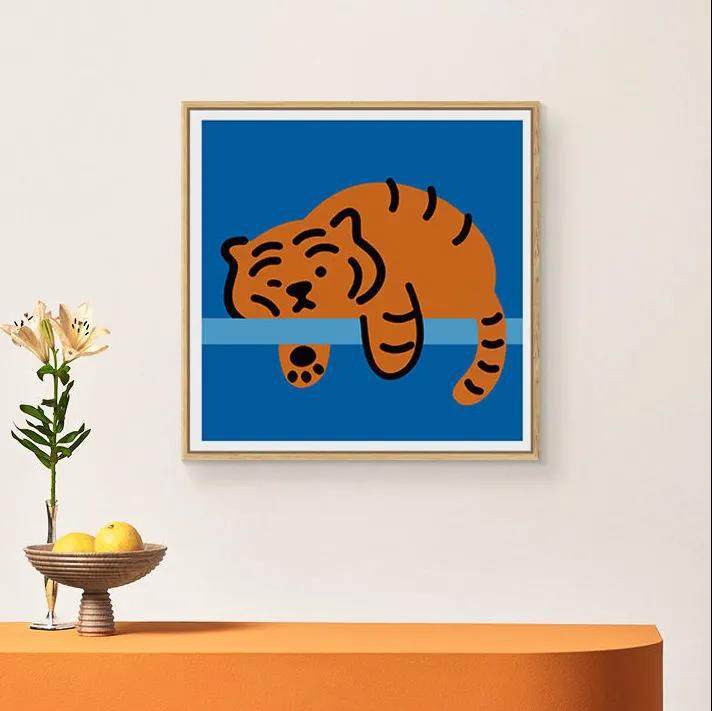 大芬油画村可爱萌虎室装饰画卡通动物.儿童房卧头挂画床房间壁画