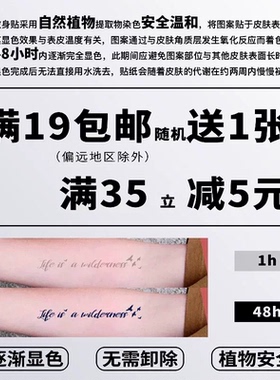 灵魂油墨 温柔清冷淡蓝青仙气花彩色纹身贴防水氛围感锁骨手臂贴
