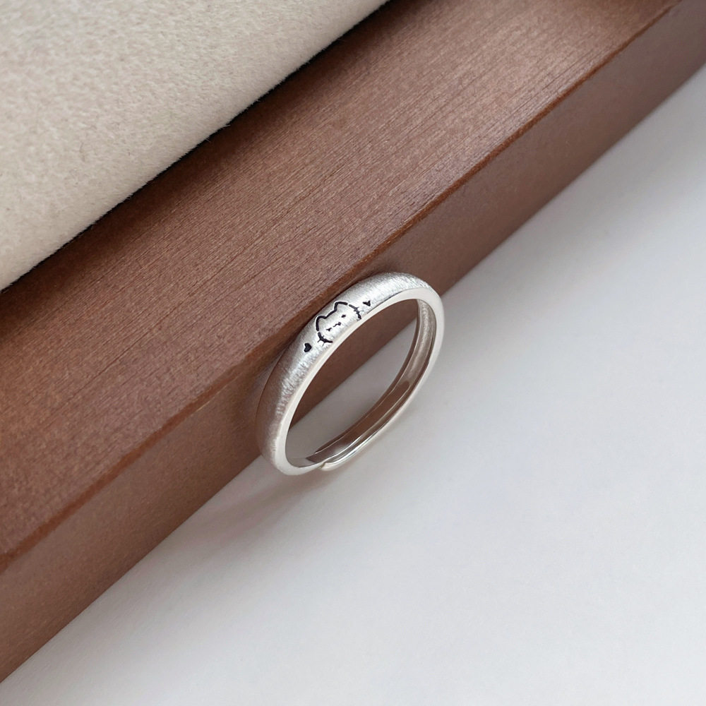 HANXINS999 pure silver brushed cat and dog couple ring