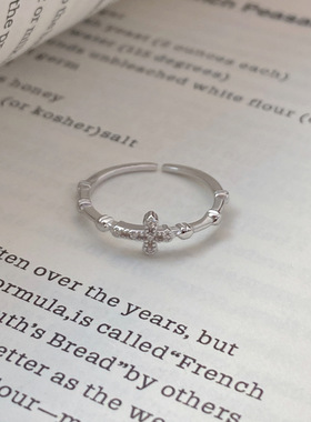 S925银十字架食指戒女冷淡风