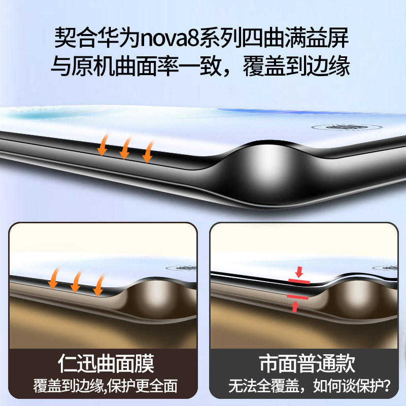 适用于华为nova8钢化膜全屏全覆盖曲屏nova8pro手机膜全身高清无白边屏保防爆防摔护眼抗蓝光全包边水凝膜por - 图2