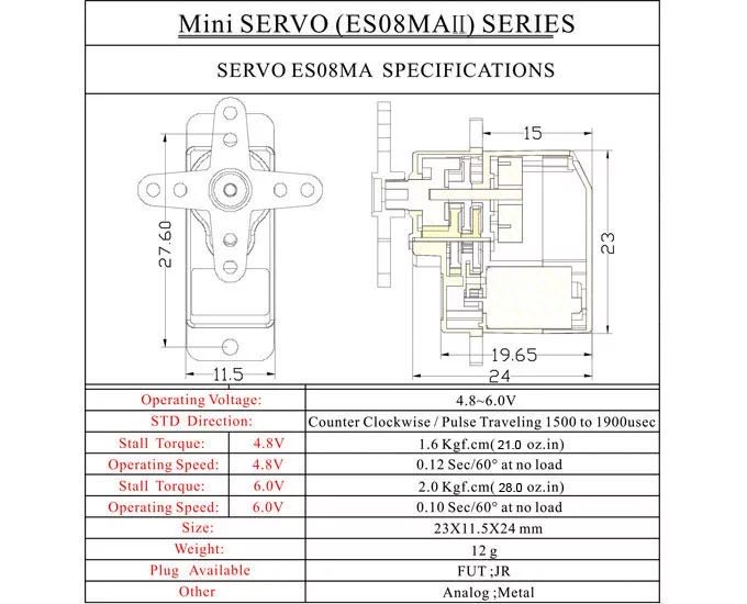 新款EMAX ES08MA II 12g/ 1.8kg/10sec 金属齿微型舵机 - 图1