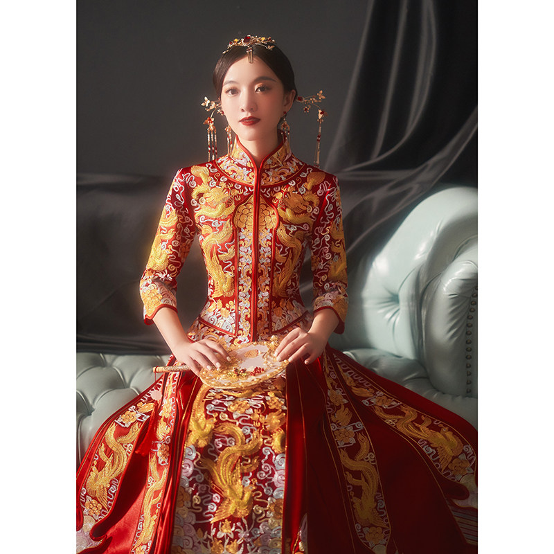 秀禾服新娘中式中国风夏季修身婚纱 淑院旗袍