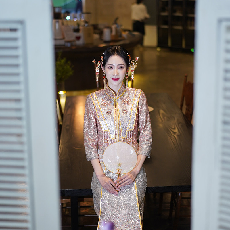 修身秀禾服新娘结婚礼服中式敬酒服 淑院旗袍